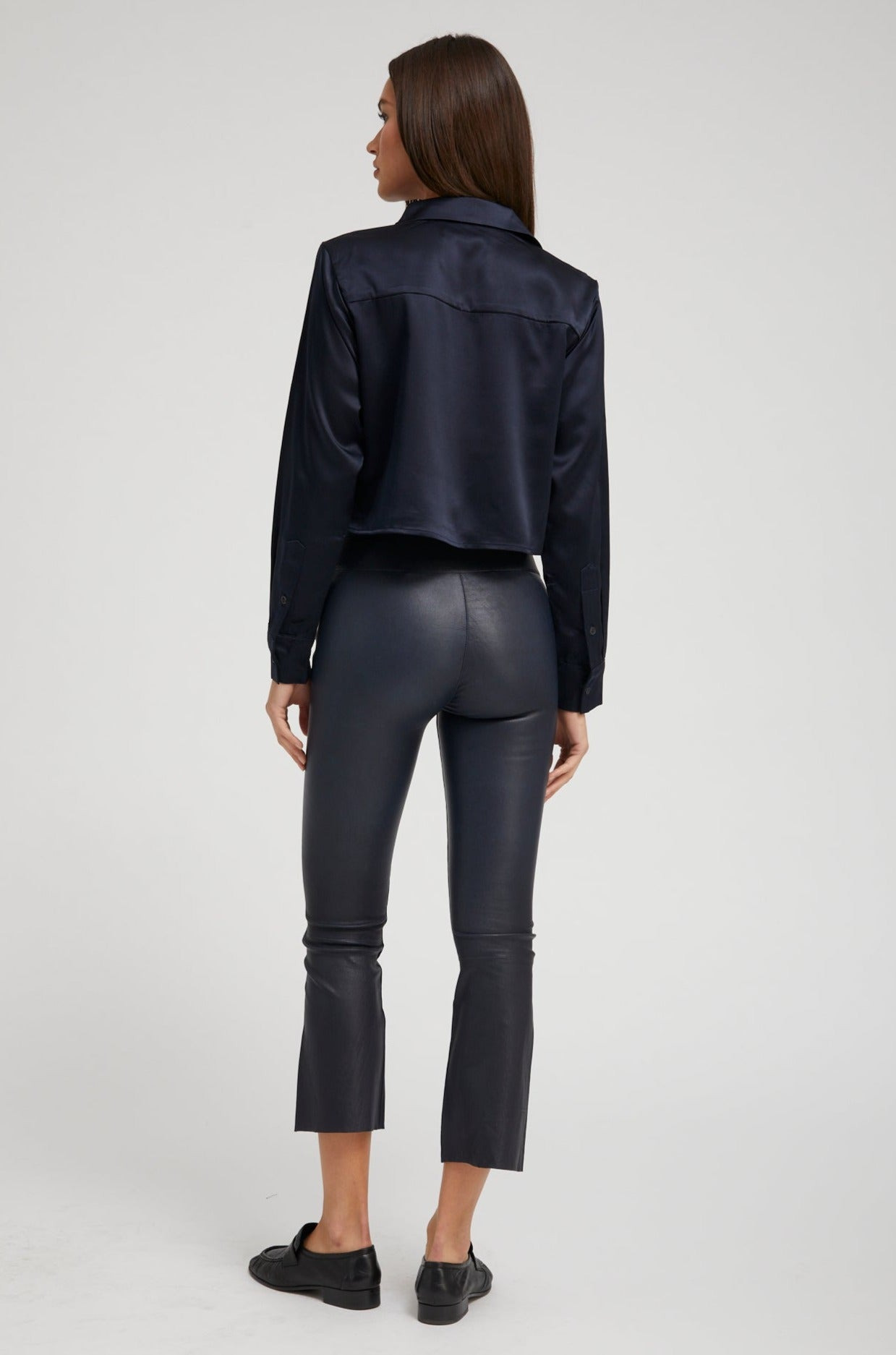 NAVY LEATHER CROP FLARE - 5