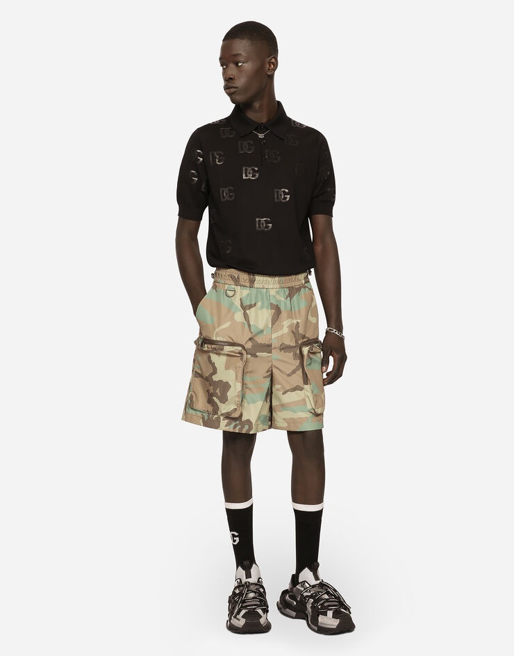 Nylon cargo shorts with camouflage print - 1