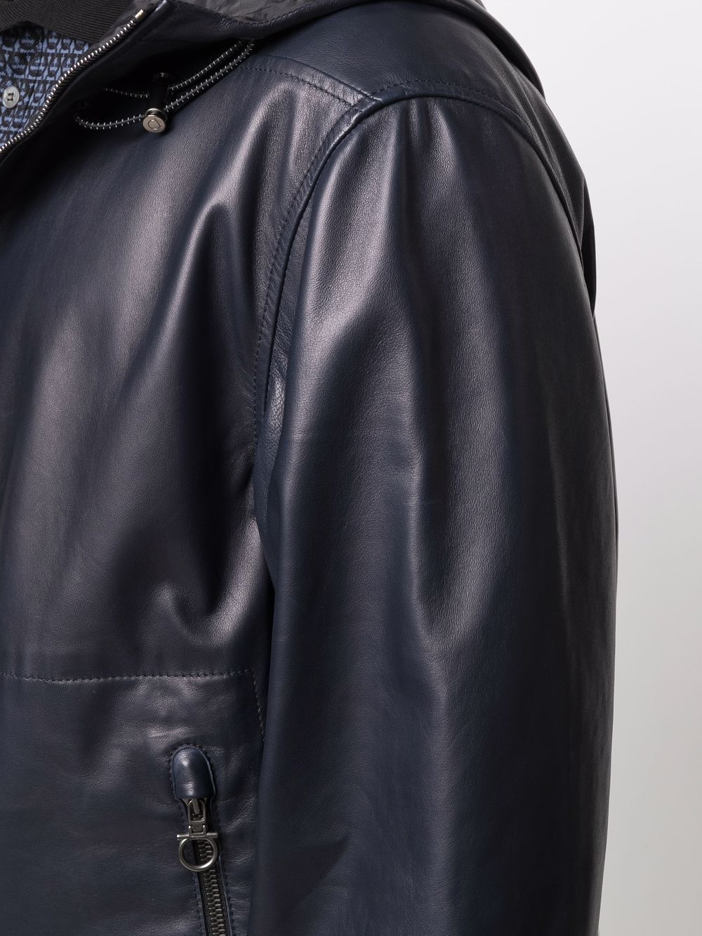 hooded leather jacket - 5