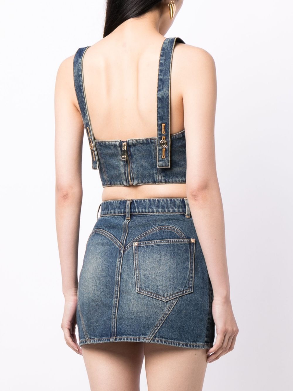 Claw Cup crystal-embellished denim bustier - 4