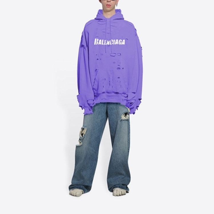 Balenciaga Caps Destroyed Hoodie 'Purple' 659403TKVB63078 - 3