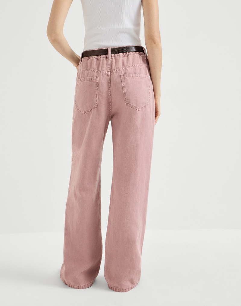 Brunello Cucinelli Garment-dyed contemporary trousers in cotton and linen cover with monili outlook