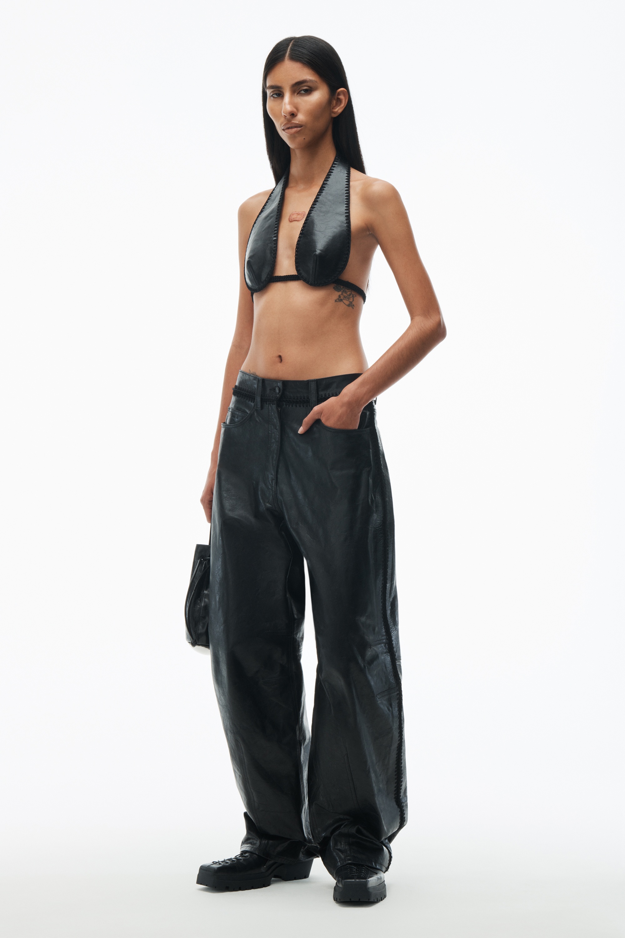 Low Waist Crochet Leather Trouser - 2
