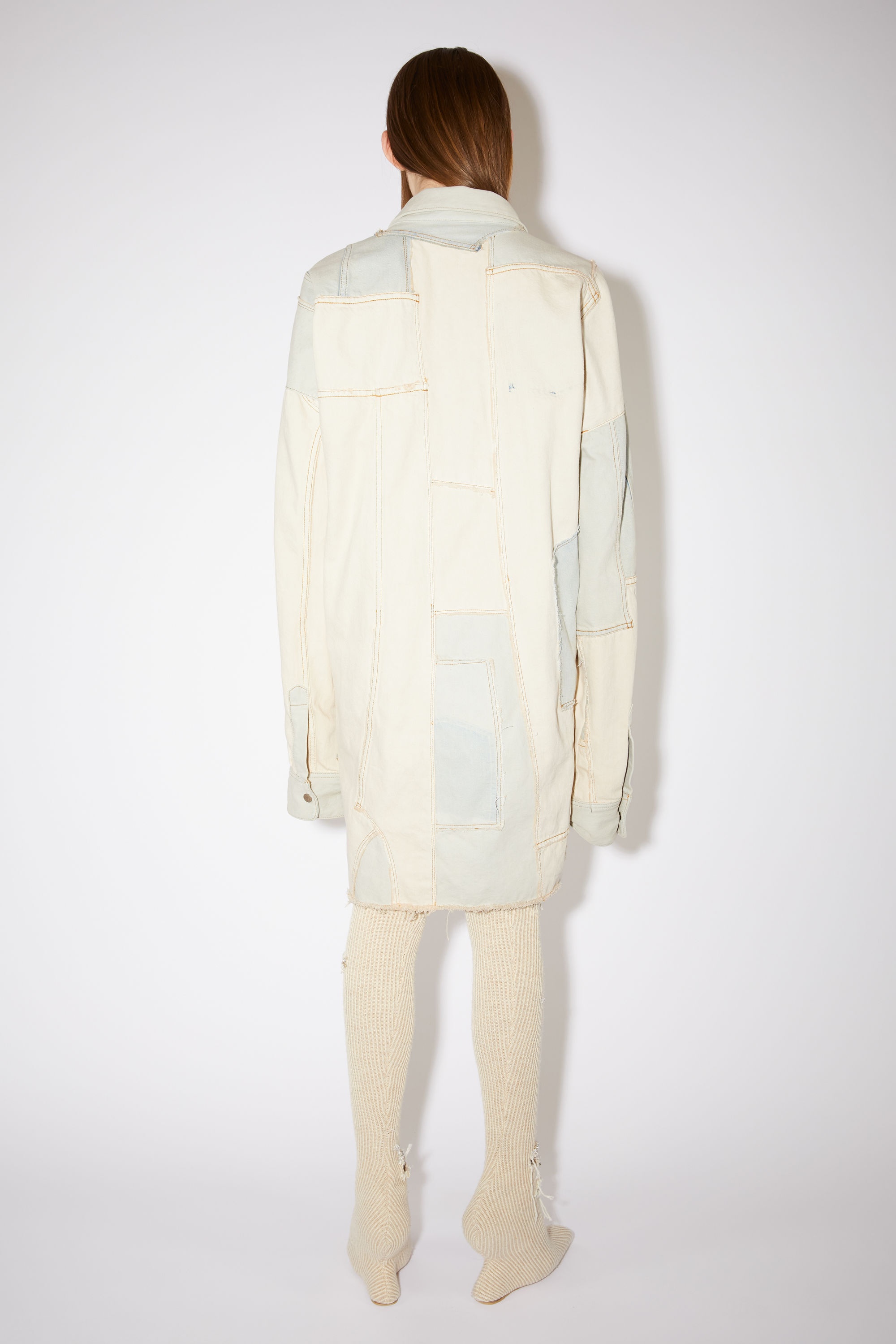 Patchwork denim overshirt dress - Light Sand - 3