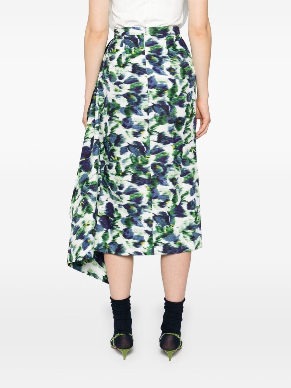 floral-print draped midi skirt - 4