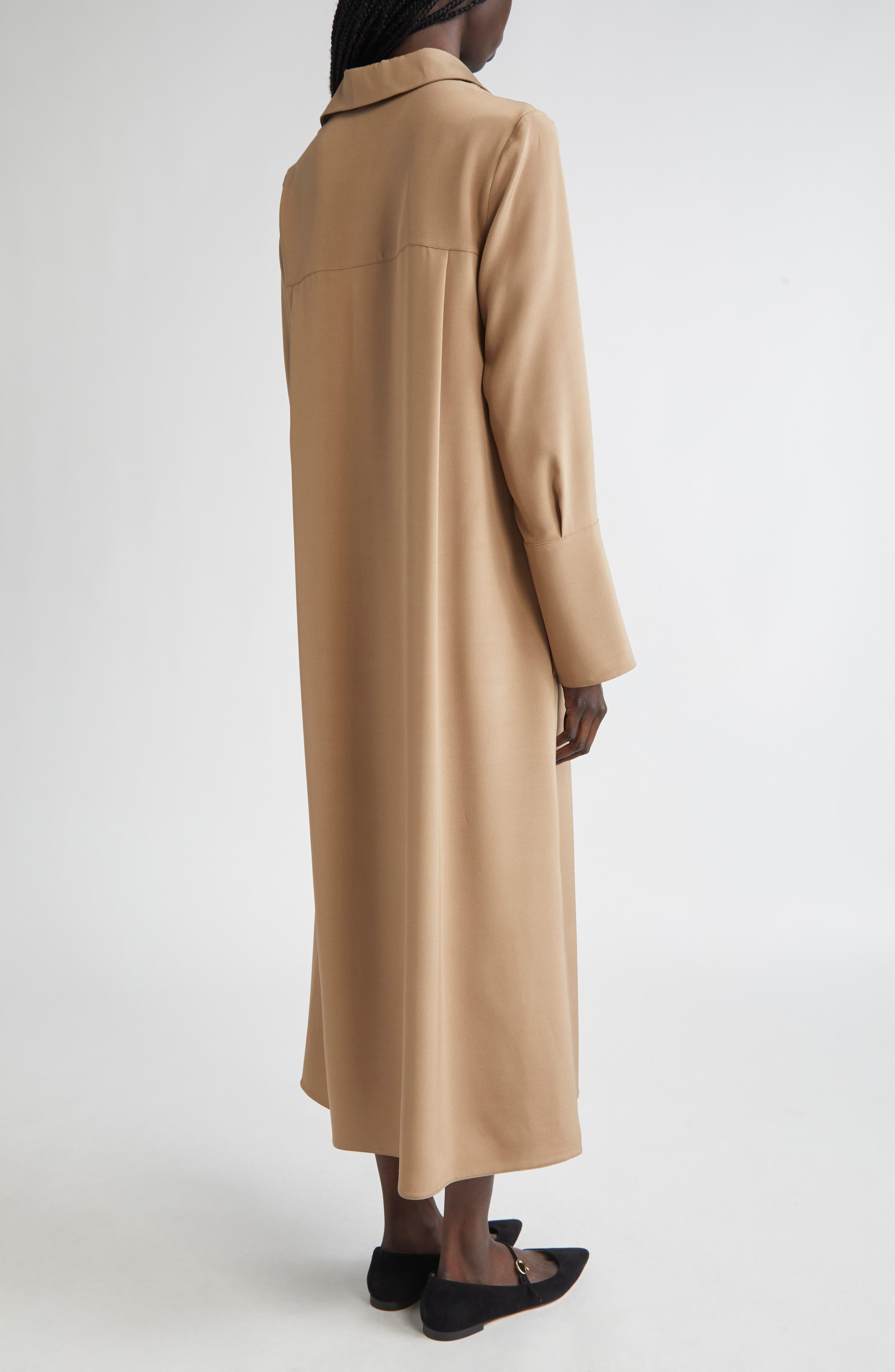 Max Mara Ossola Long Sleeve Silk Stretch Crêpe de Chine Midi Shirtdress in Hazelnut Brown at Nordstr - 2