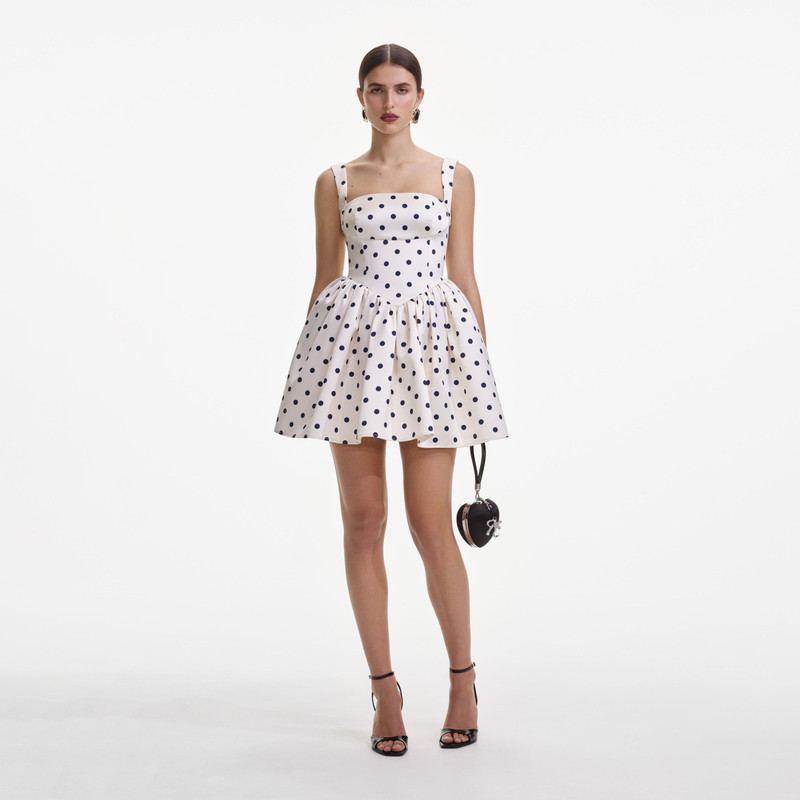 Cream Polka Dot Satin Mini Dress - 1