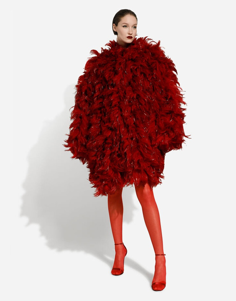 Organza coat with rooster feather embellishment 3