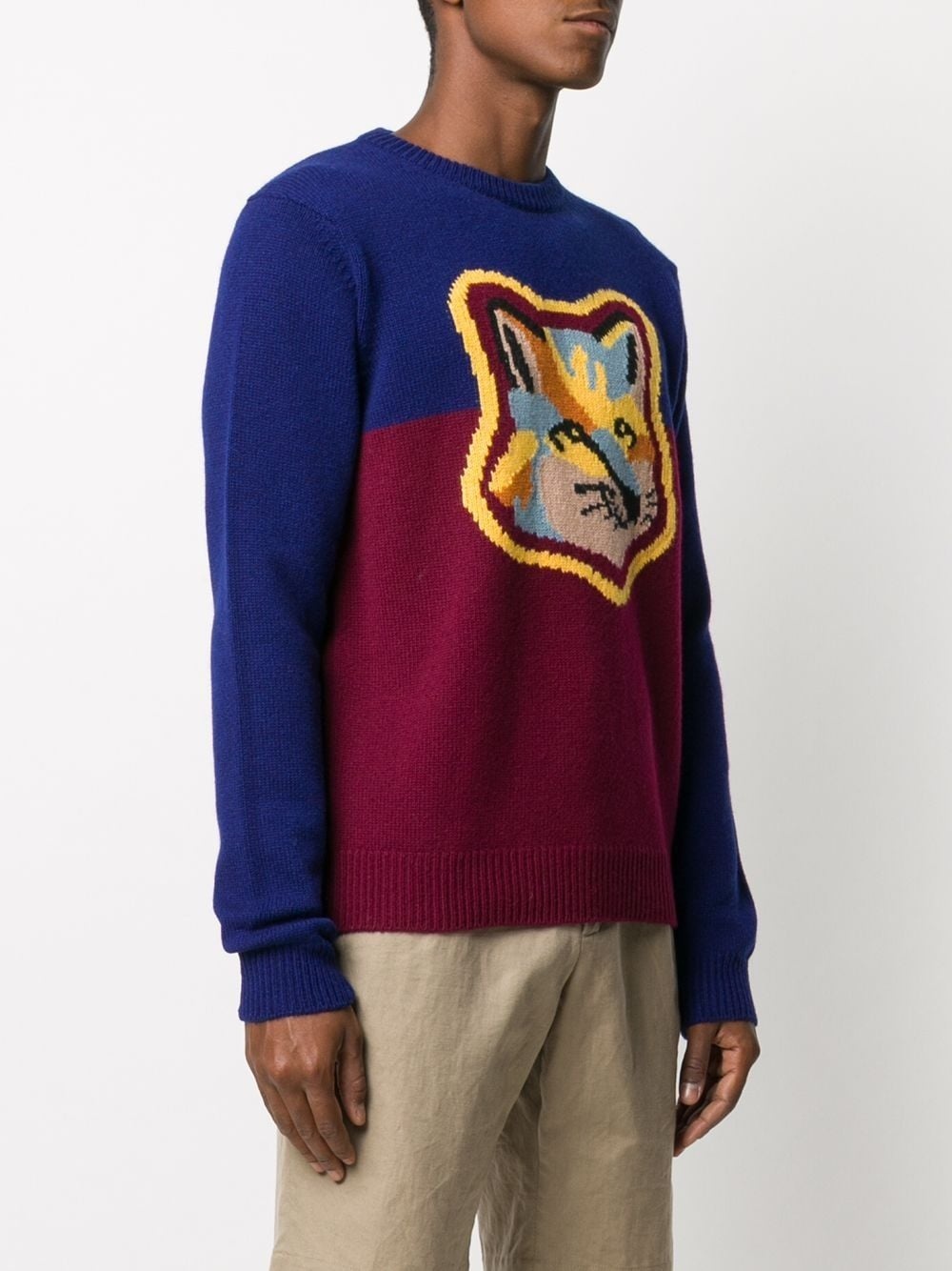 Colour-block Fox Head knitted jumper - 4