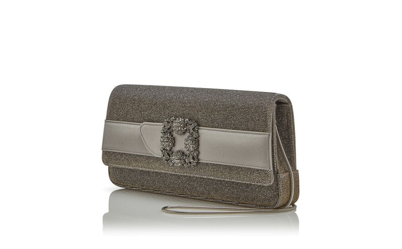 Gold Glitter Fabric Jewel Buckle Clutch 3