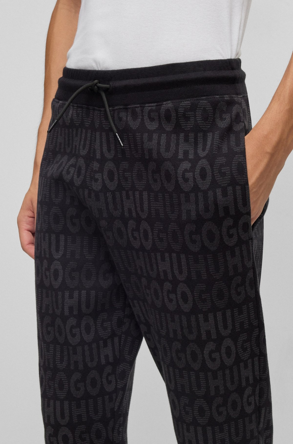COTTON TRACKSUIT BOTTOMS WITH DRAWSTRING WAIST AND MONOGRAM JACQUARD - 3
