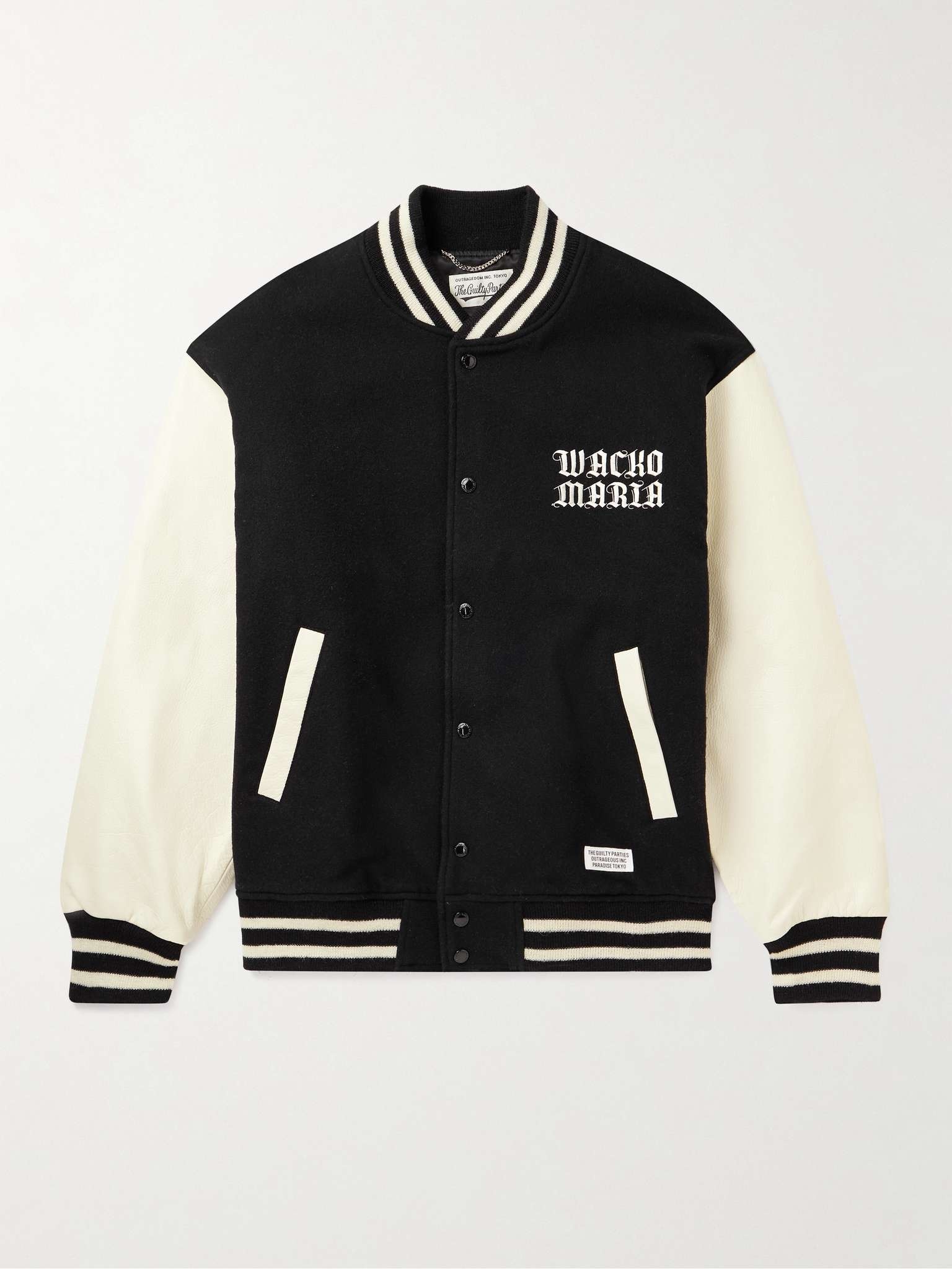 WACKO MARIA Logo-Embroidered Wool-Blend Felt and Leather Varsity ...