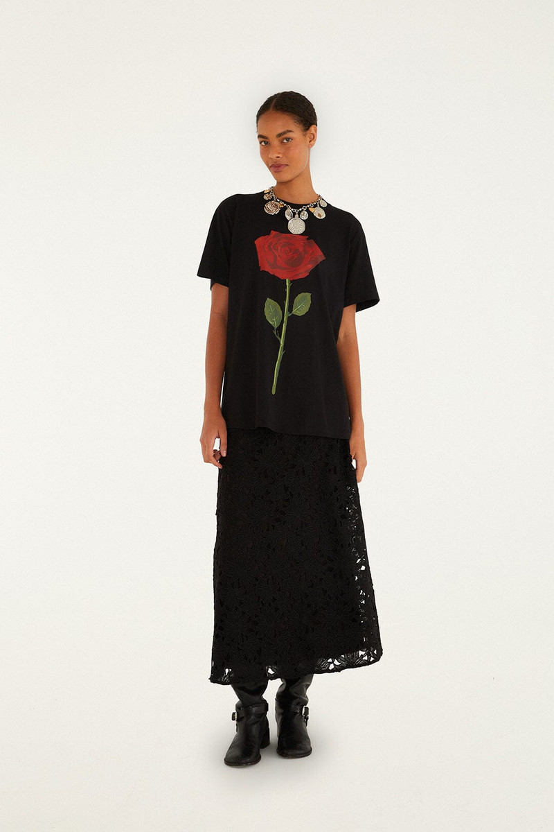 FARM RIO Black Rose Organic Cotton Relaxed T-Shirt outlook