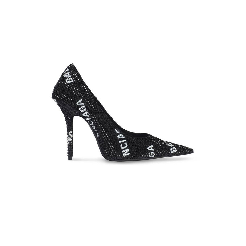 Women's Square Knife 110mm Pump With Allover Logo Rhinestones  in Black 1