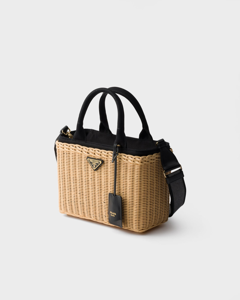 Medium wicker and canvas tote bag 3