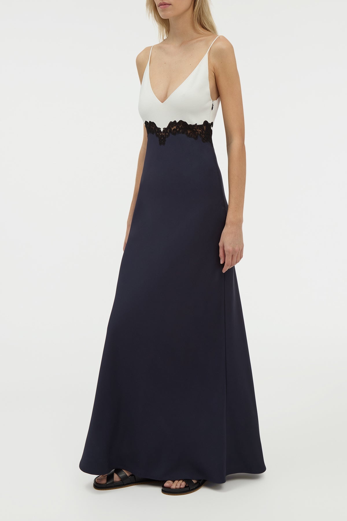 Amaryllis Lace Maxi Dress in Dark Navy Silk Wool - 4