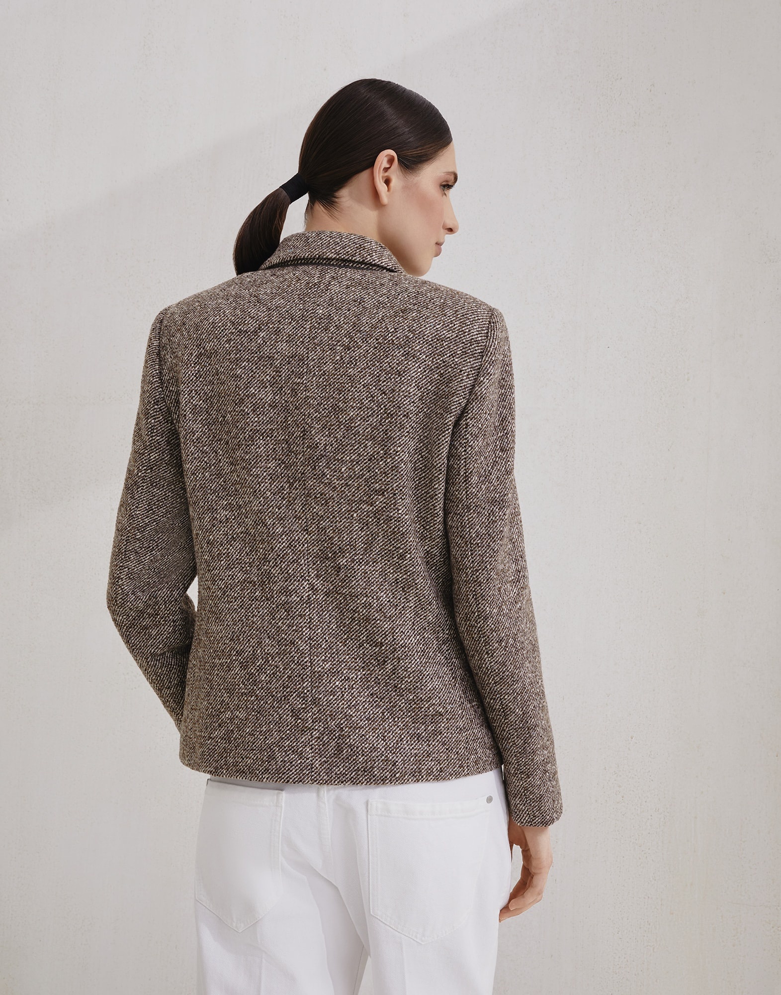 Virgin wool and silk mélange diagonal blazer with monili - 2