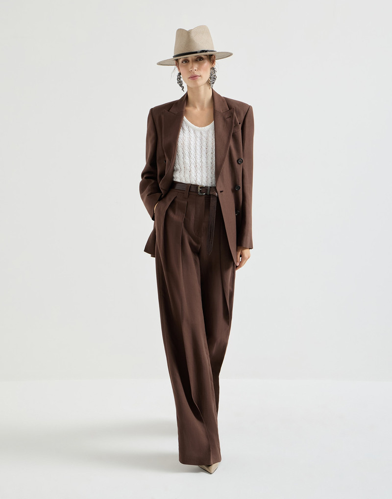 Viscose and linen fluid twill sartorial wide trousers 5