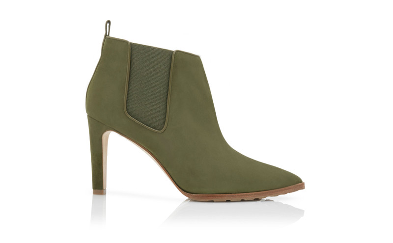 Khaki Green Suede Heeled Chelsea Boots 1