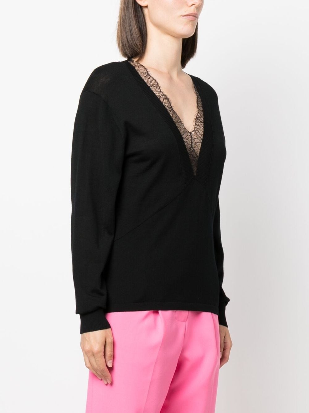 lace-detail long-sleeve wool top - 3