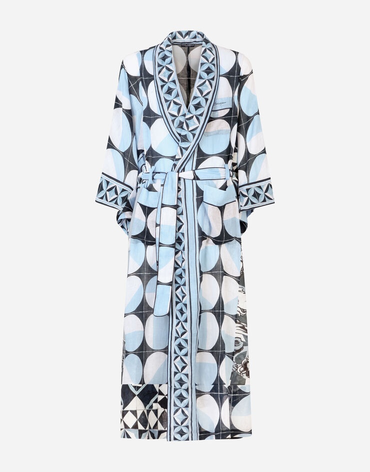 Majolica-print linen robe - 3