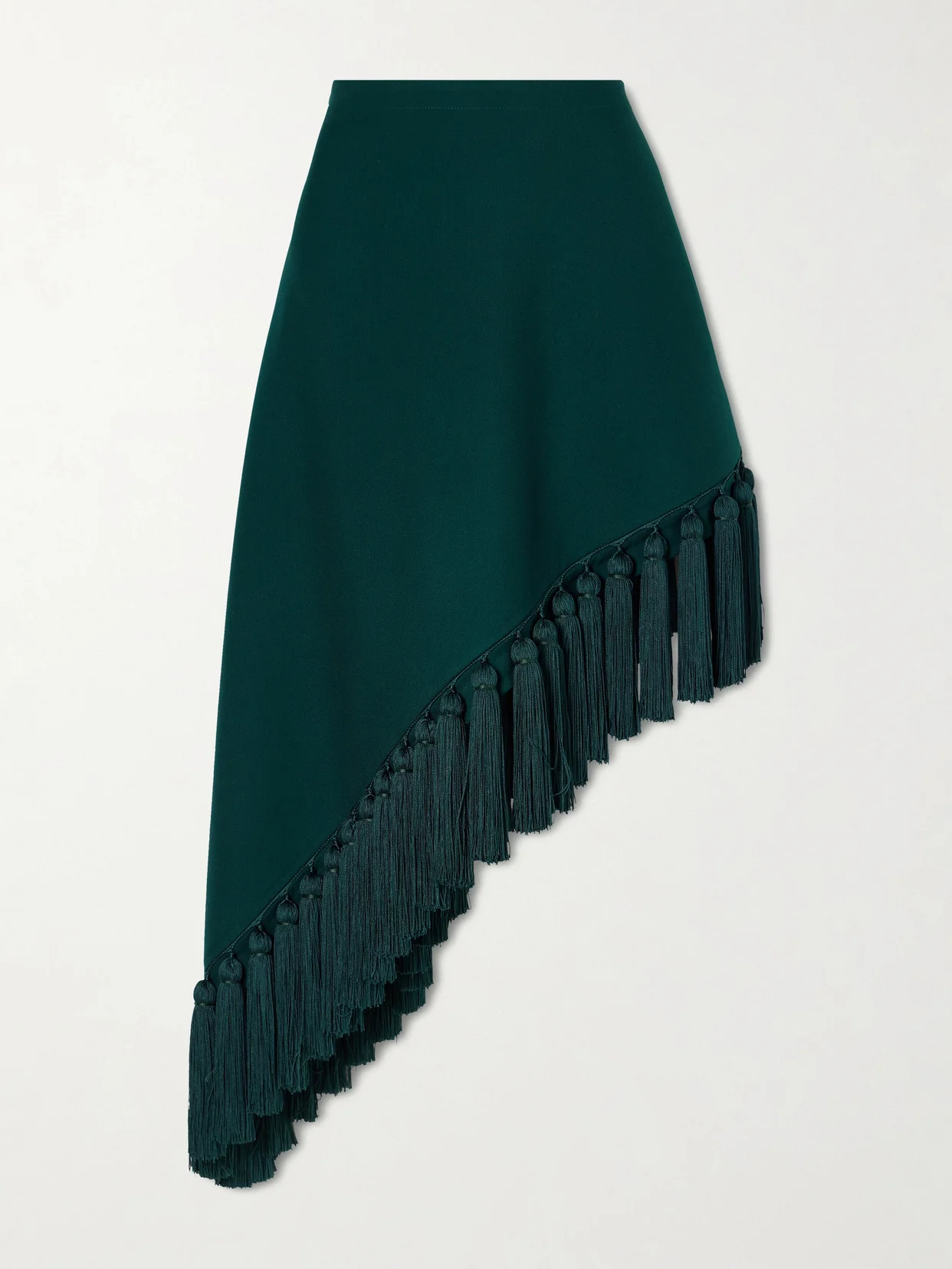 Tassle Fringed Asymmetric Wool-gabardine Midi Skirt - 1