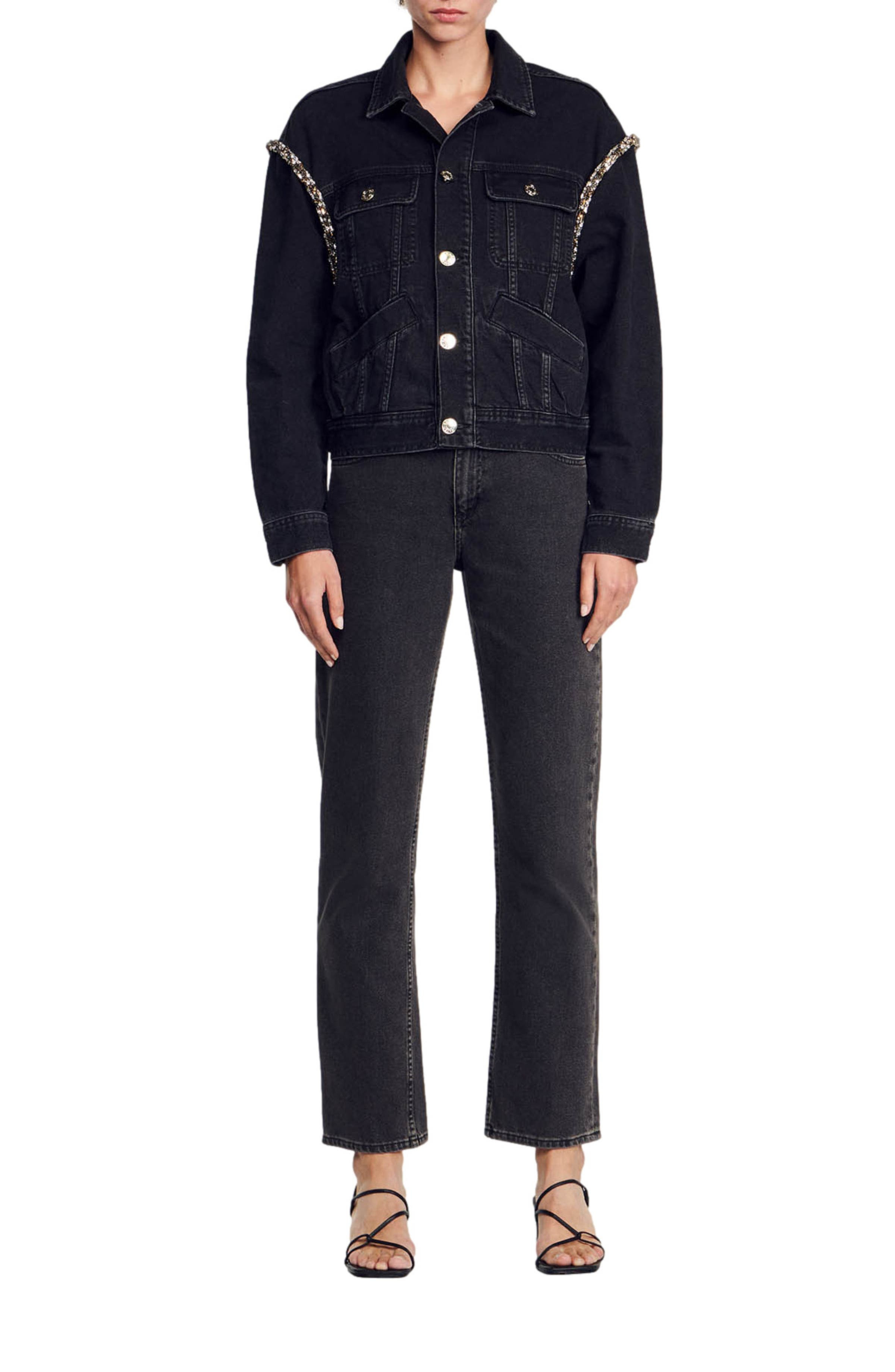 Paloma Rhinestone Seam Denim Jacket - 5