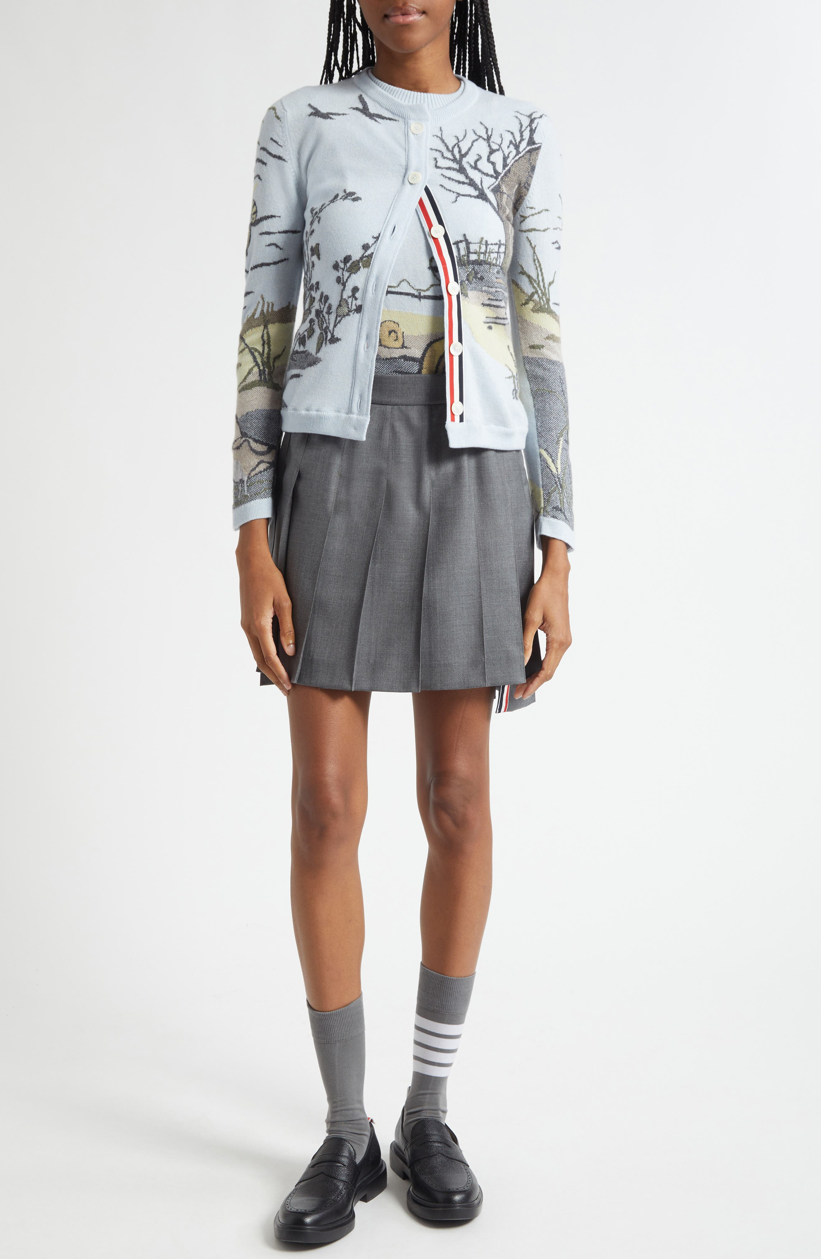 Thom Browne Seasonal Print Cashmere Cardigan in Light Blu at Nordstrom - 2