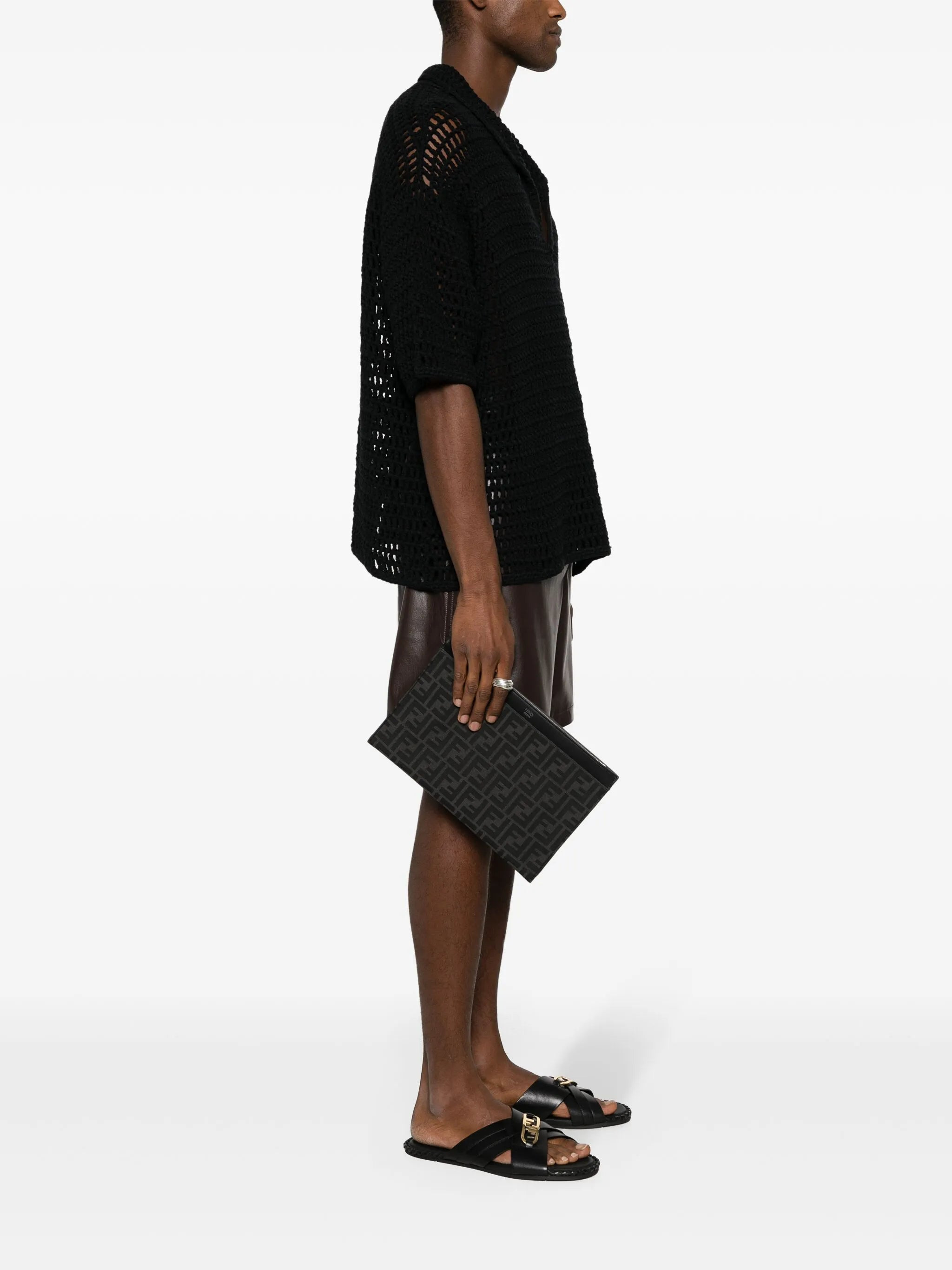 Fendi FF-logo Leather Clutch Bag - 3