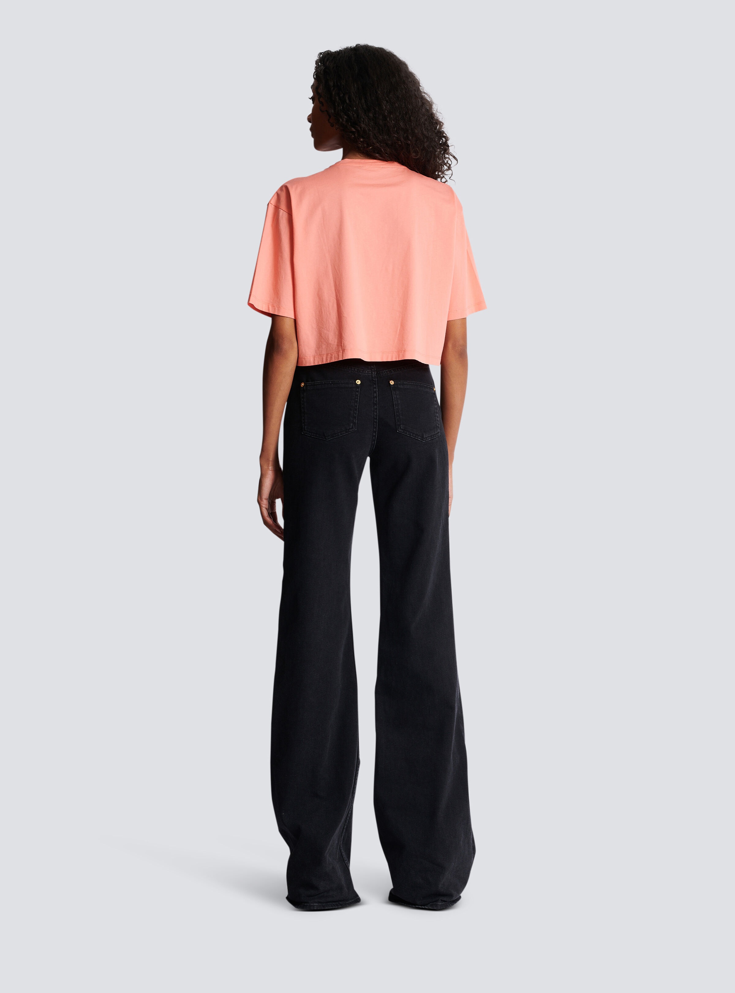 Flocked Balmain Paris cropped T-Shirt - 4