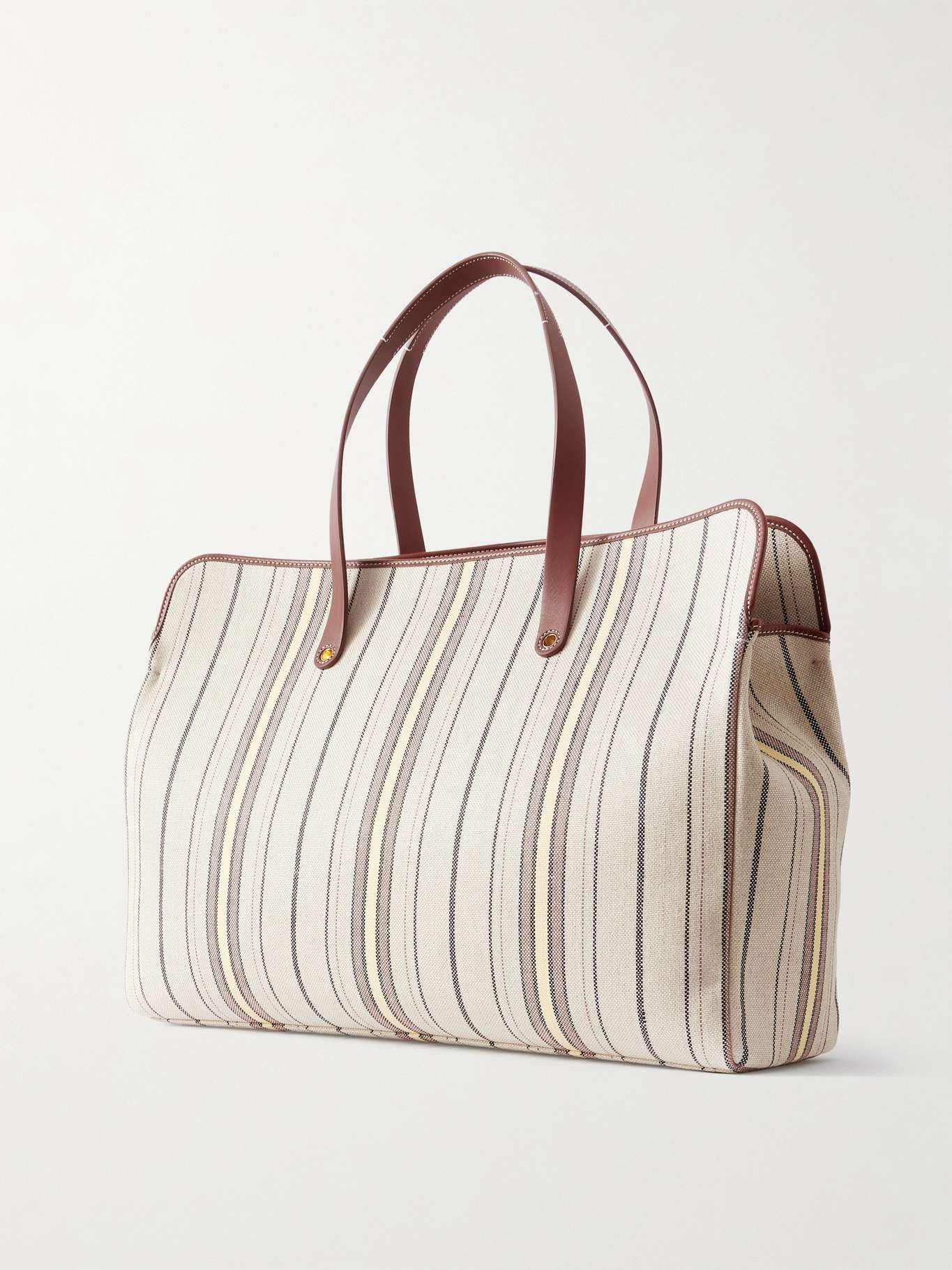 Laguna leather-trimmed striped canvas tote Cream - 3