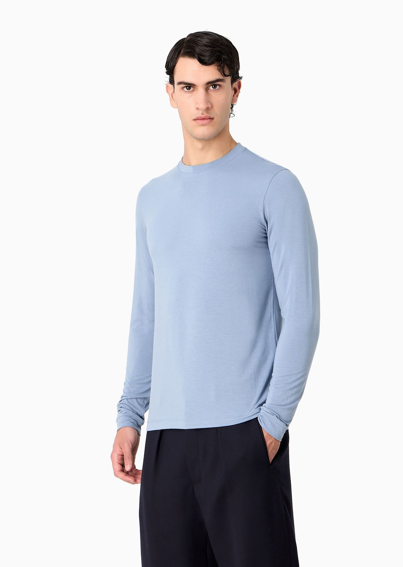 Stretch viscose jersey jumper with crew neck and long sleeves - 2