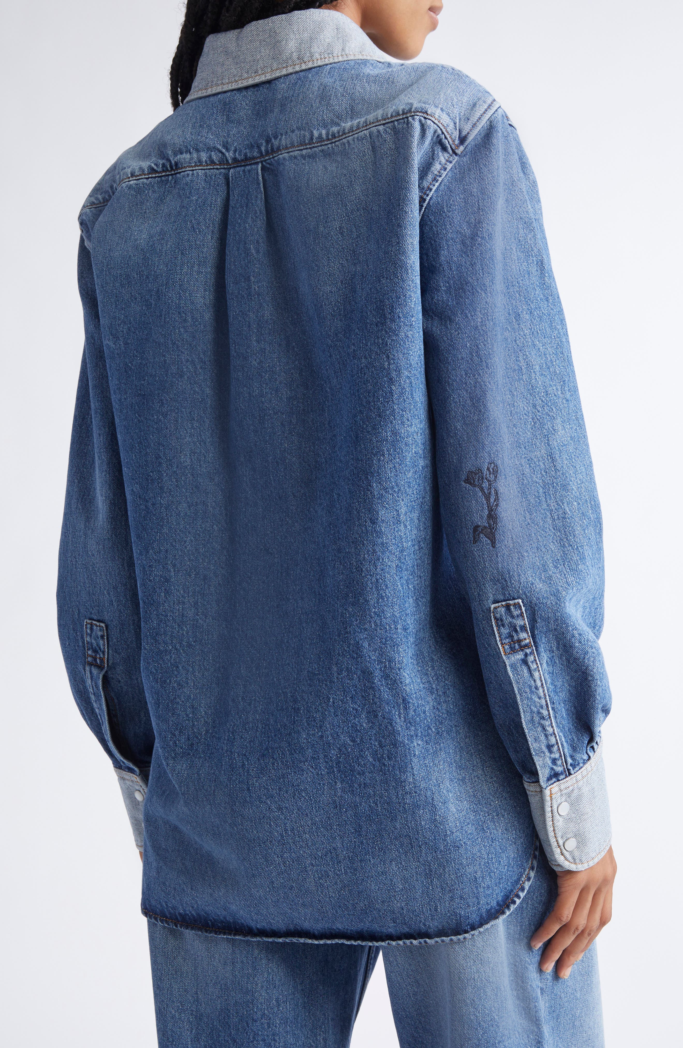 Marni Embroidered Denim Pearl Snap Shirt in 00B52 Azure at Nordstrom - 2