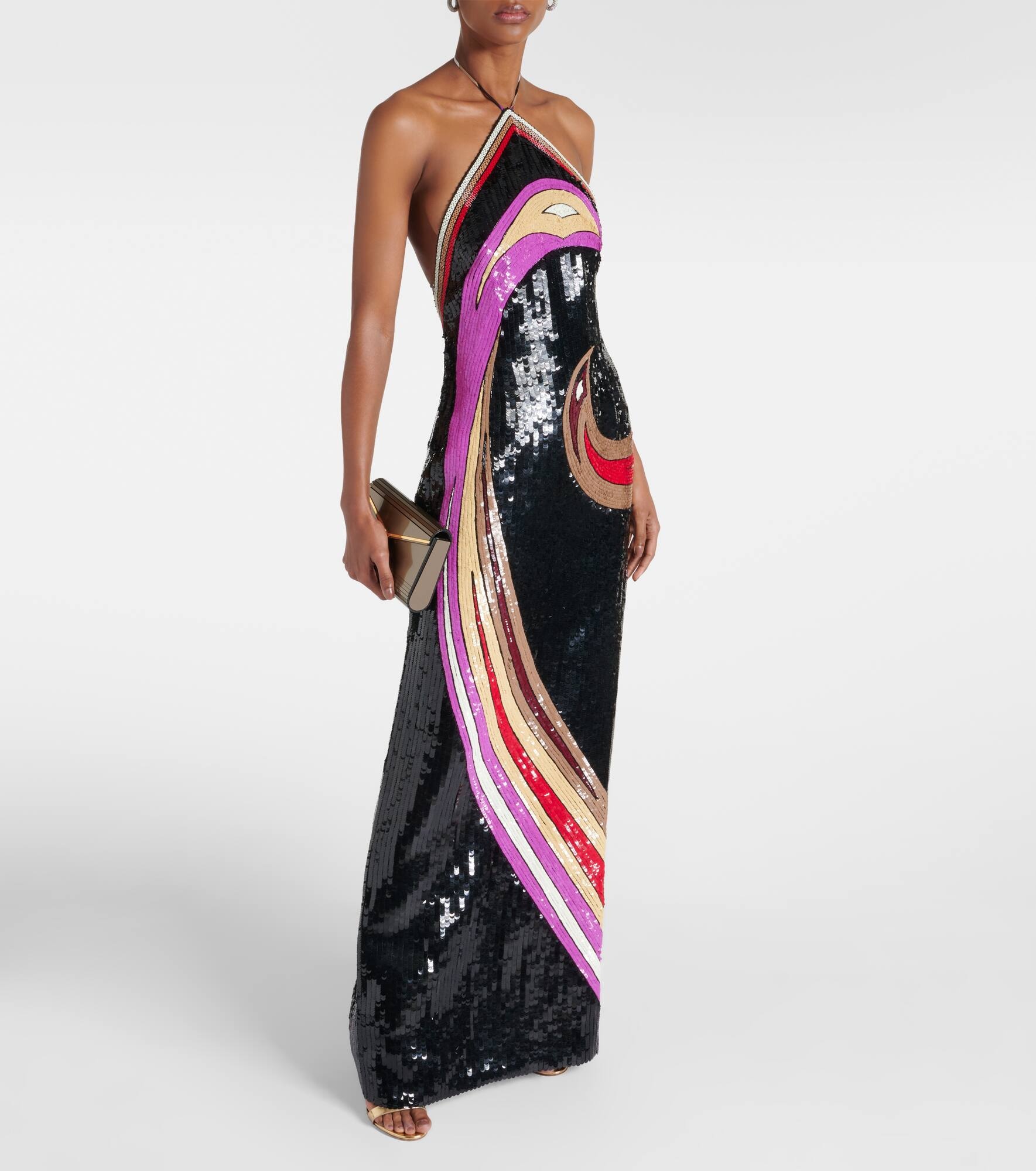 Sequined printed halterneck gown - 2