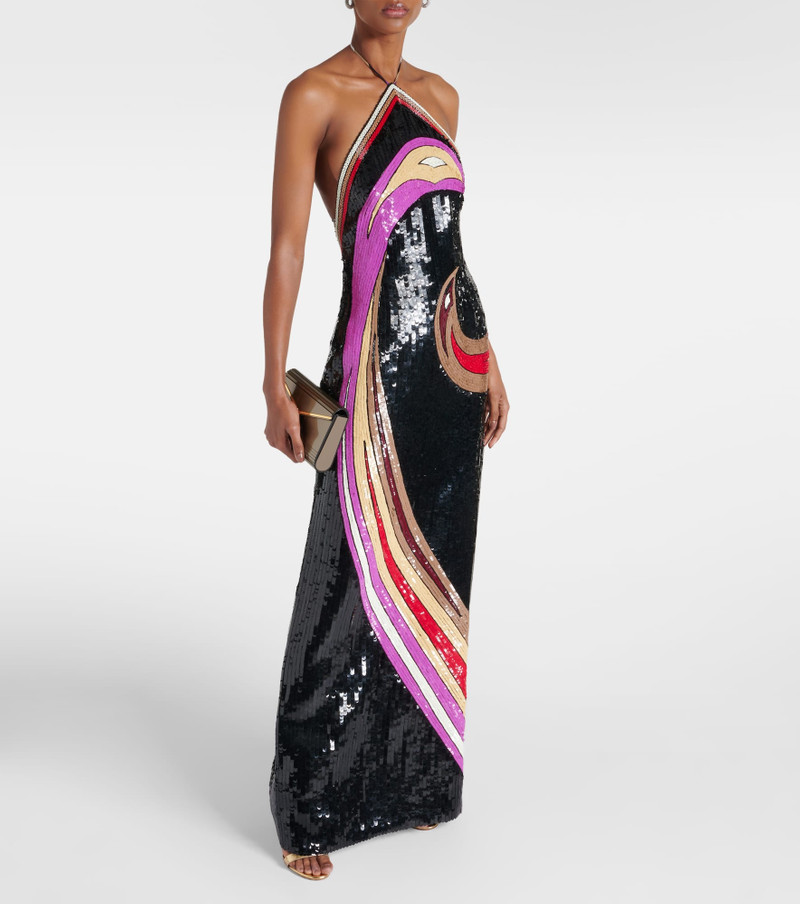 PUCCI Sequined printed halterneck gown outlook