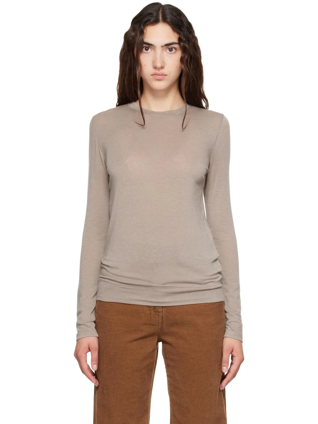 Taupe Aima Wool Long Sleeve T-Shirt - 1