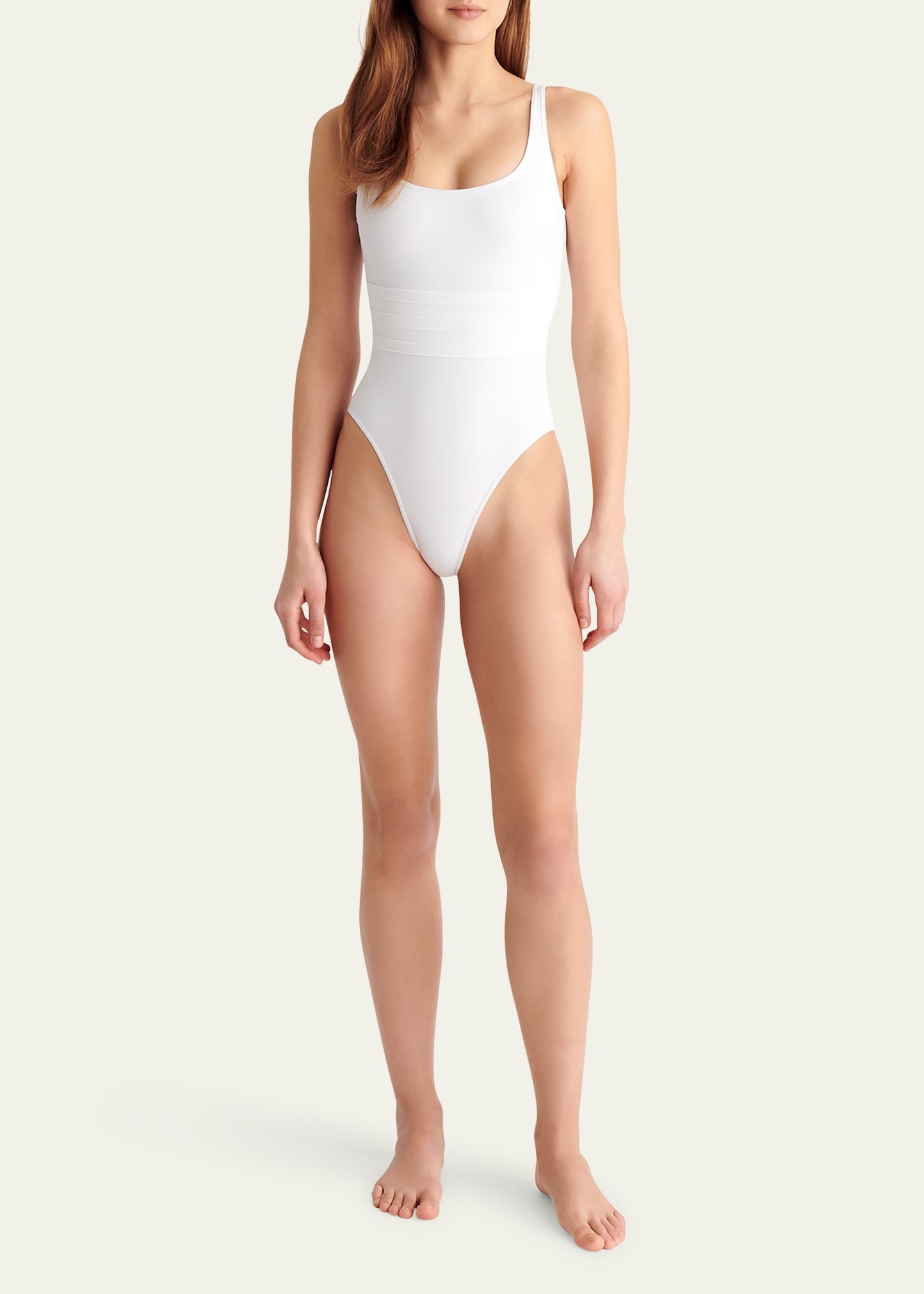 Asia Scoop-Neck One-Piece Swimsuit with Waistband Detail - 2
