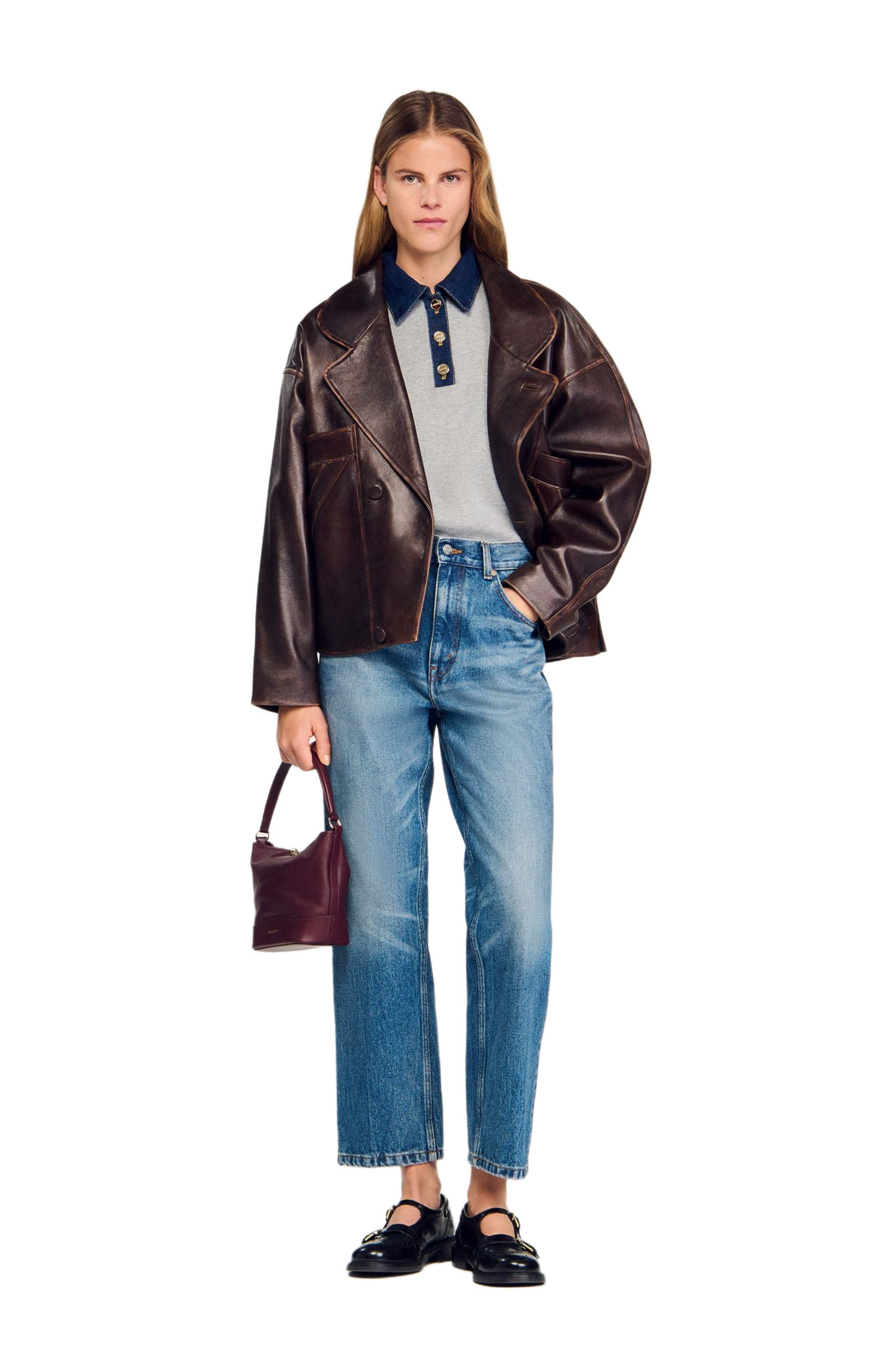 SANDRO Sweater with denim collar in Grey at Nordstrom - 7