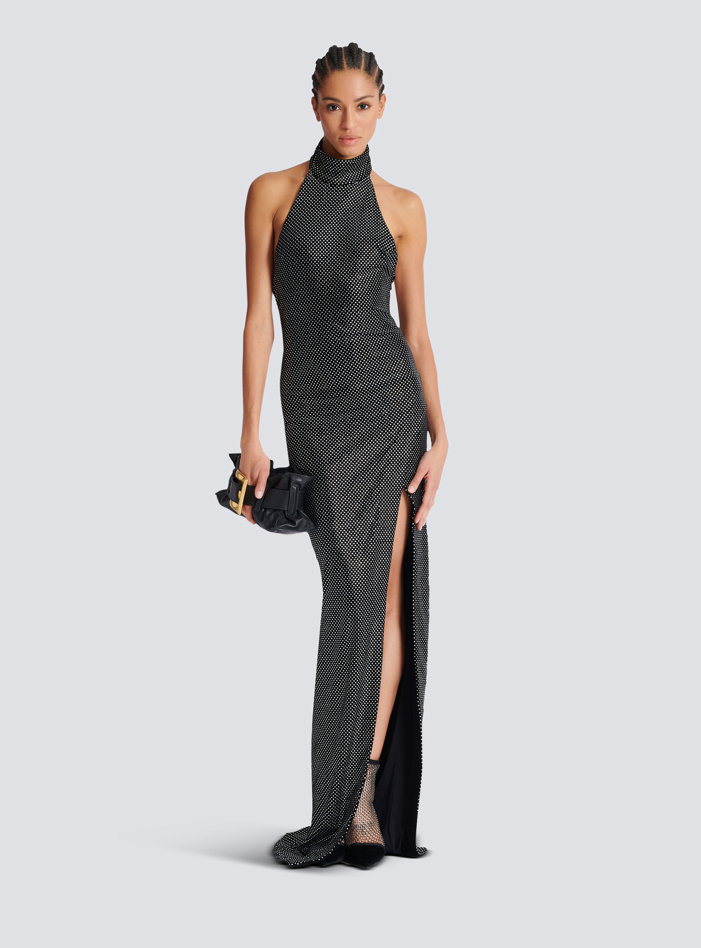 Long velvet halterneck dress with rhinestones - 2