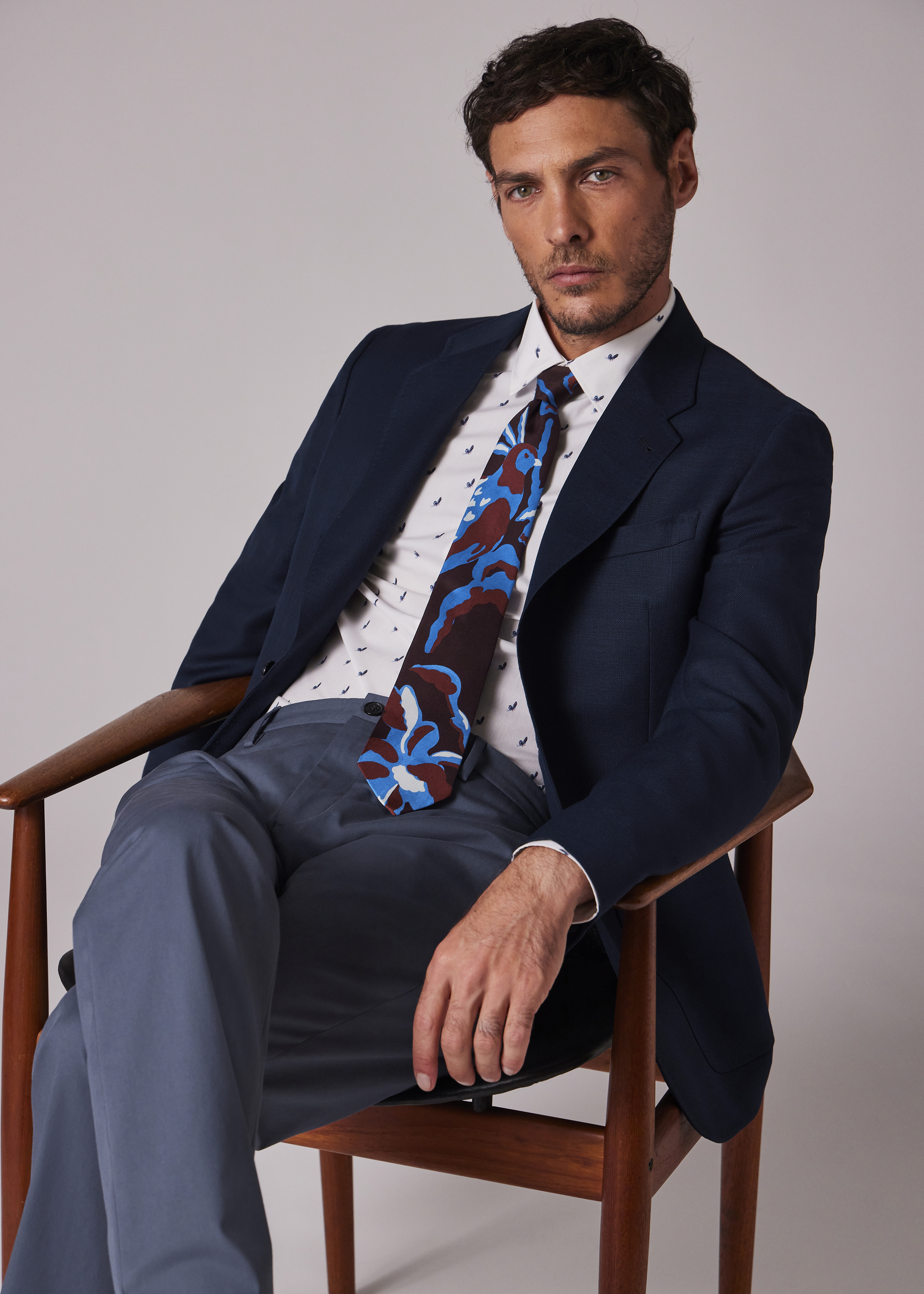 Tailored-Fit Navy Wool Hopsack Buggy-Lined Blazer - 5