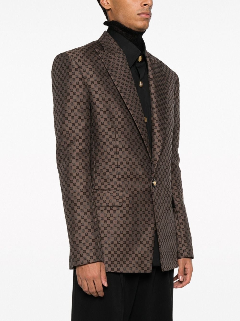 monogram-jacquard single-breasted blazer - 3
