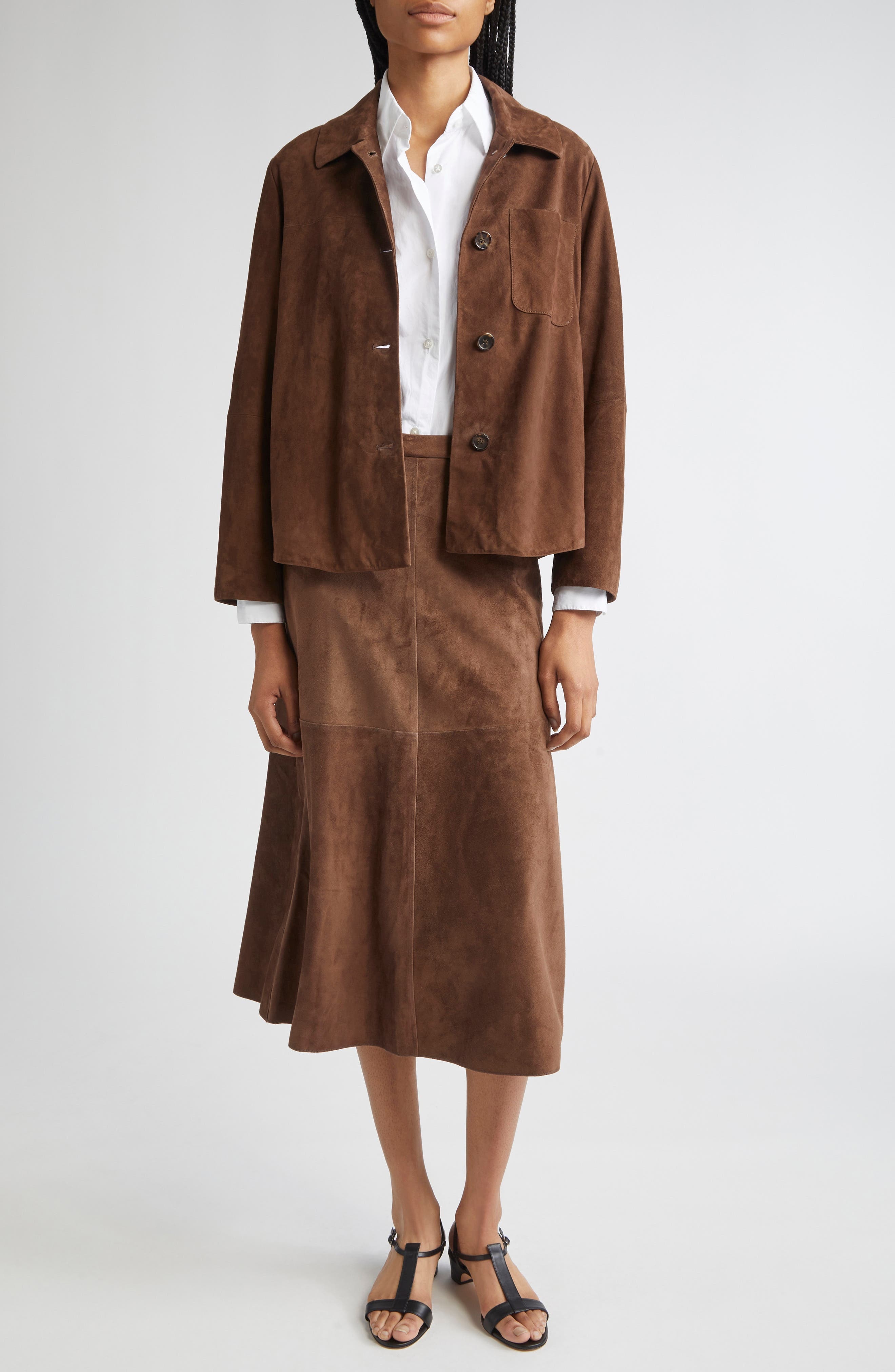 Max Mara Cloe Suede Shirt Jacket in Dark Brown at Nordstrom - 2