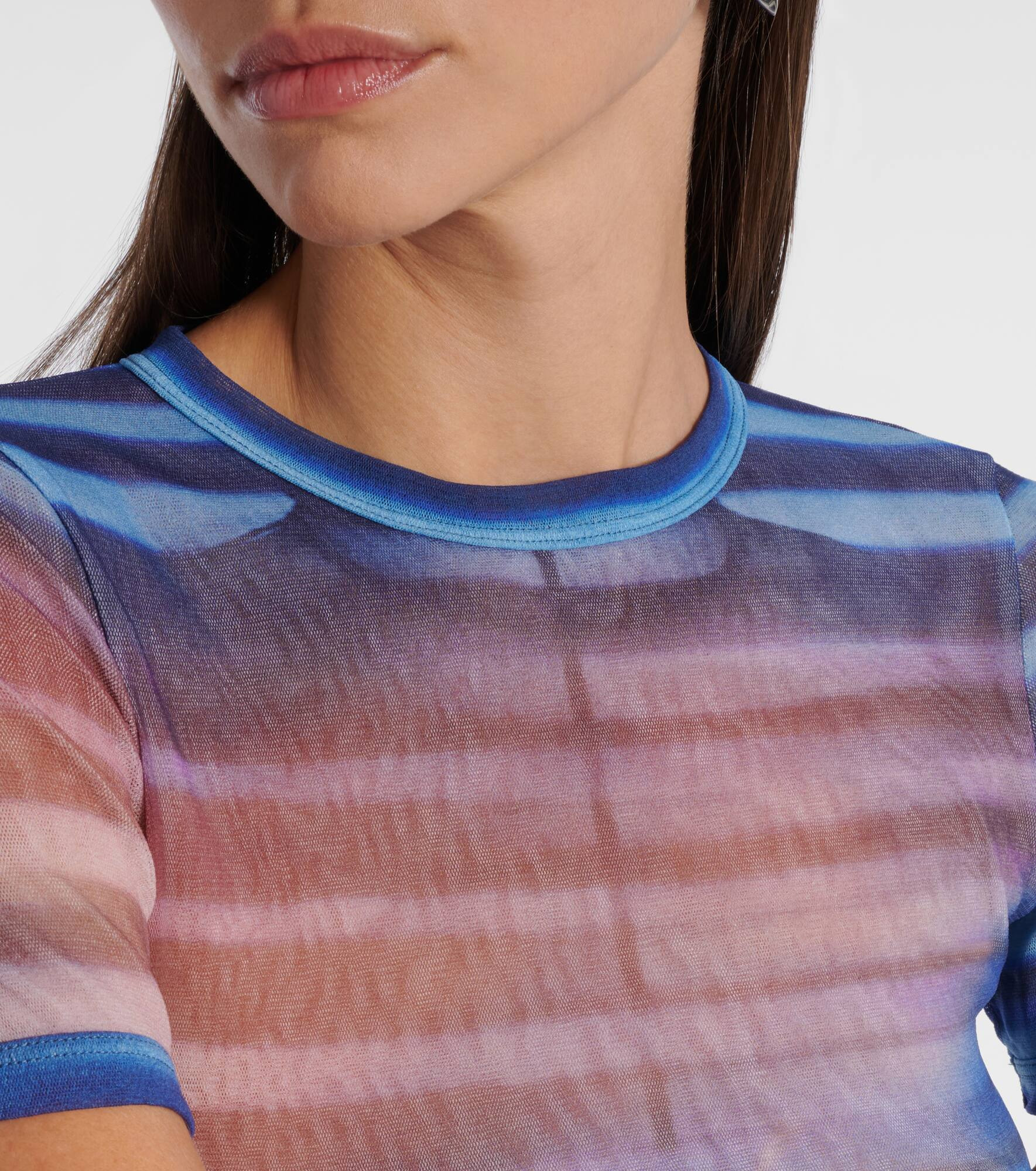 Printed striped mesh T-shirt - 4