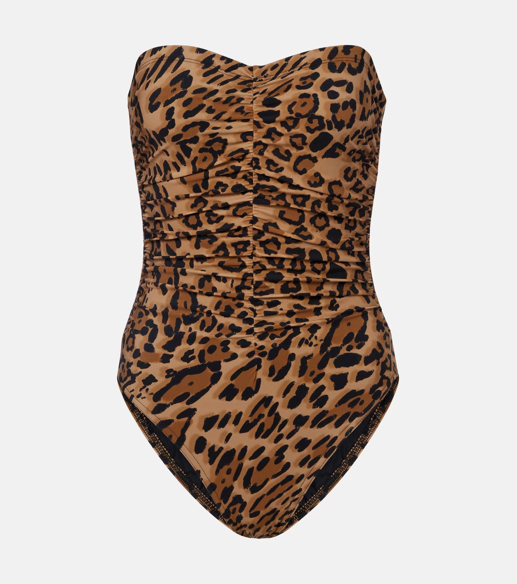 Leopard-print ruched strapless swimsuit - 1