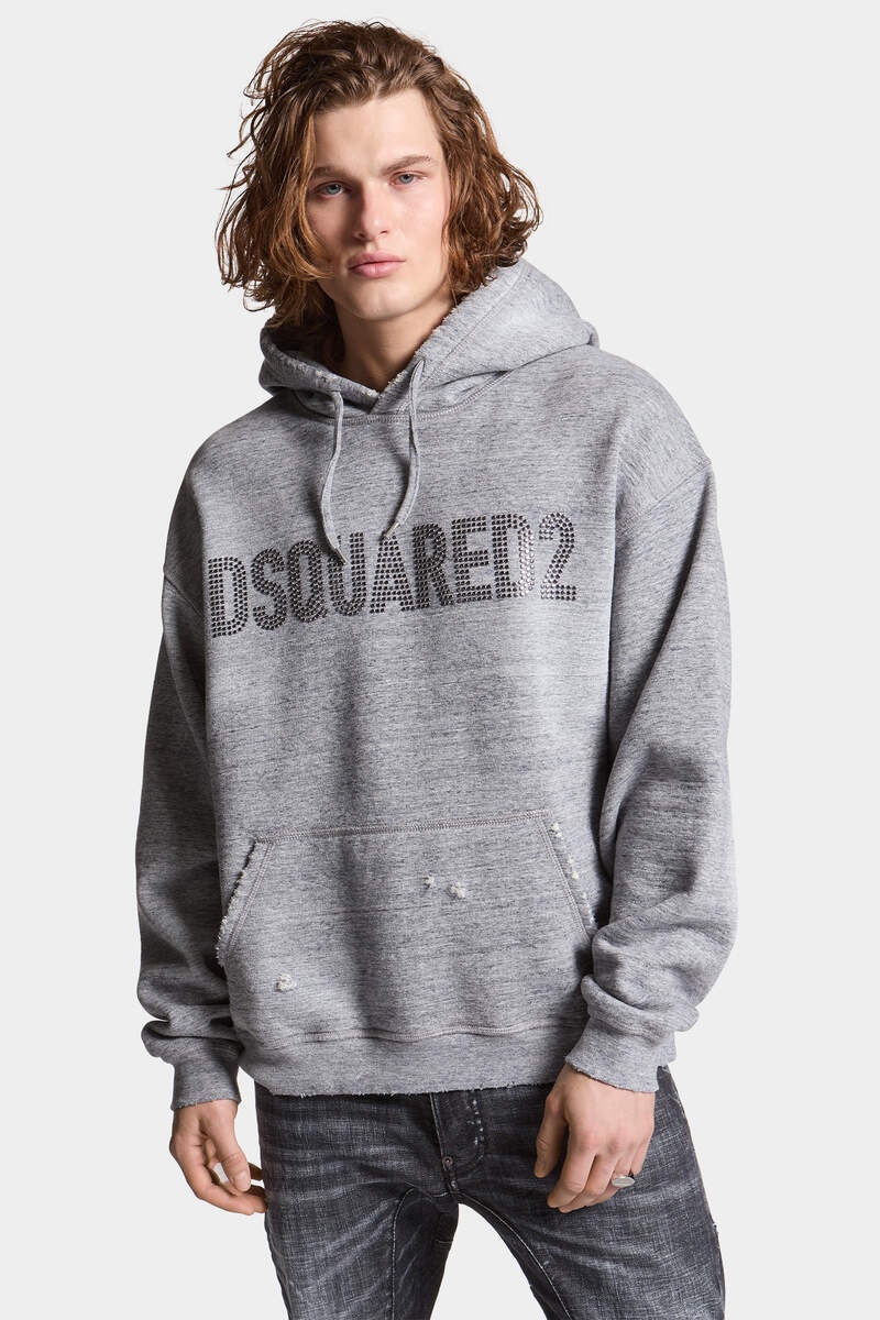 DSQUARED2 BRUSHED MELANGE FLEECE RELAX FIT HOODIE SWEATSHIRT - 3