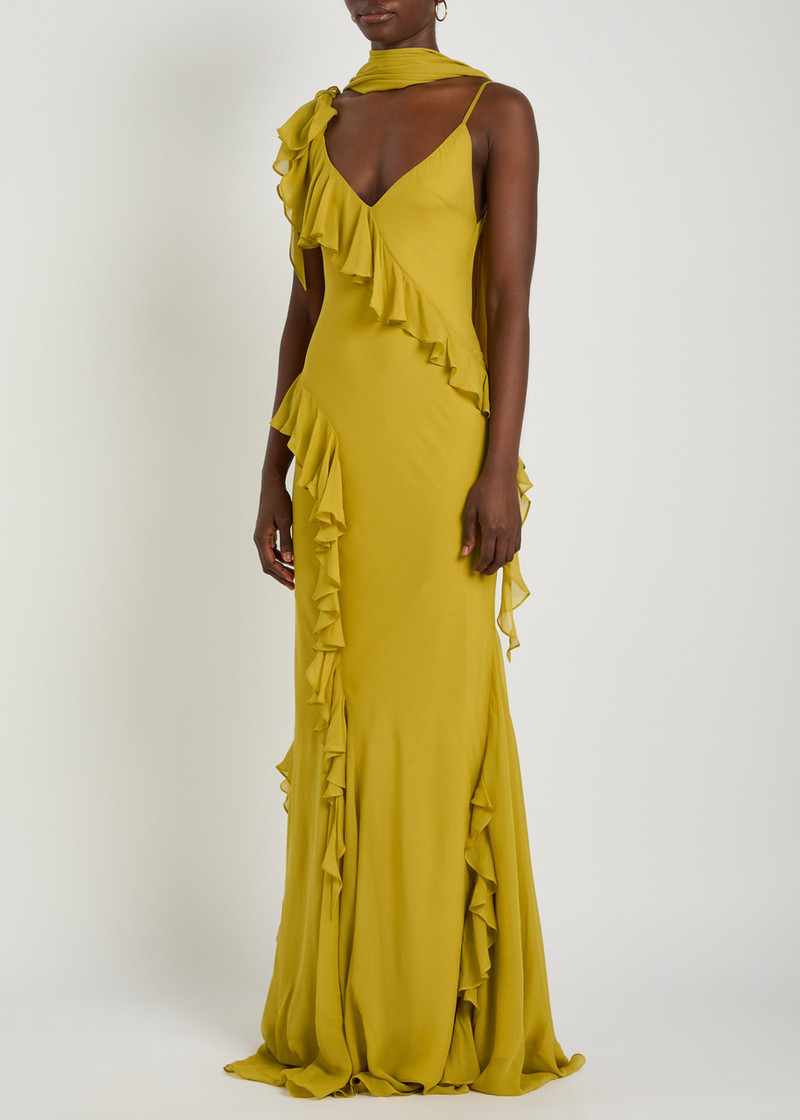 De La Vali DE LA Vali Mayara Scar-effect Ruffled Chiffon Gown outlook