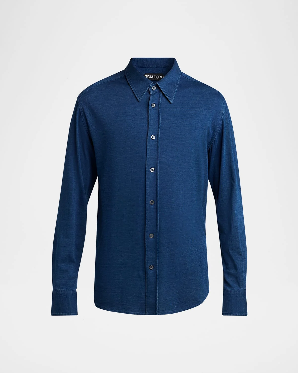 Men's Cotton Denim Point-Collar Button-Down Shirt - 1