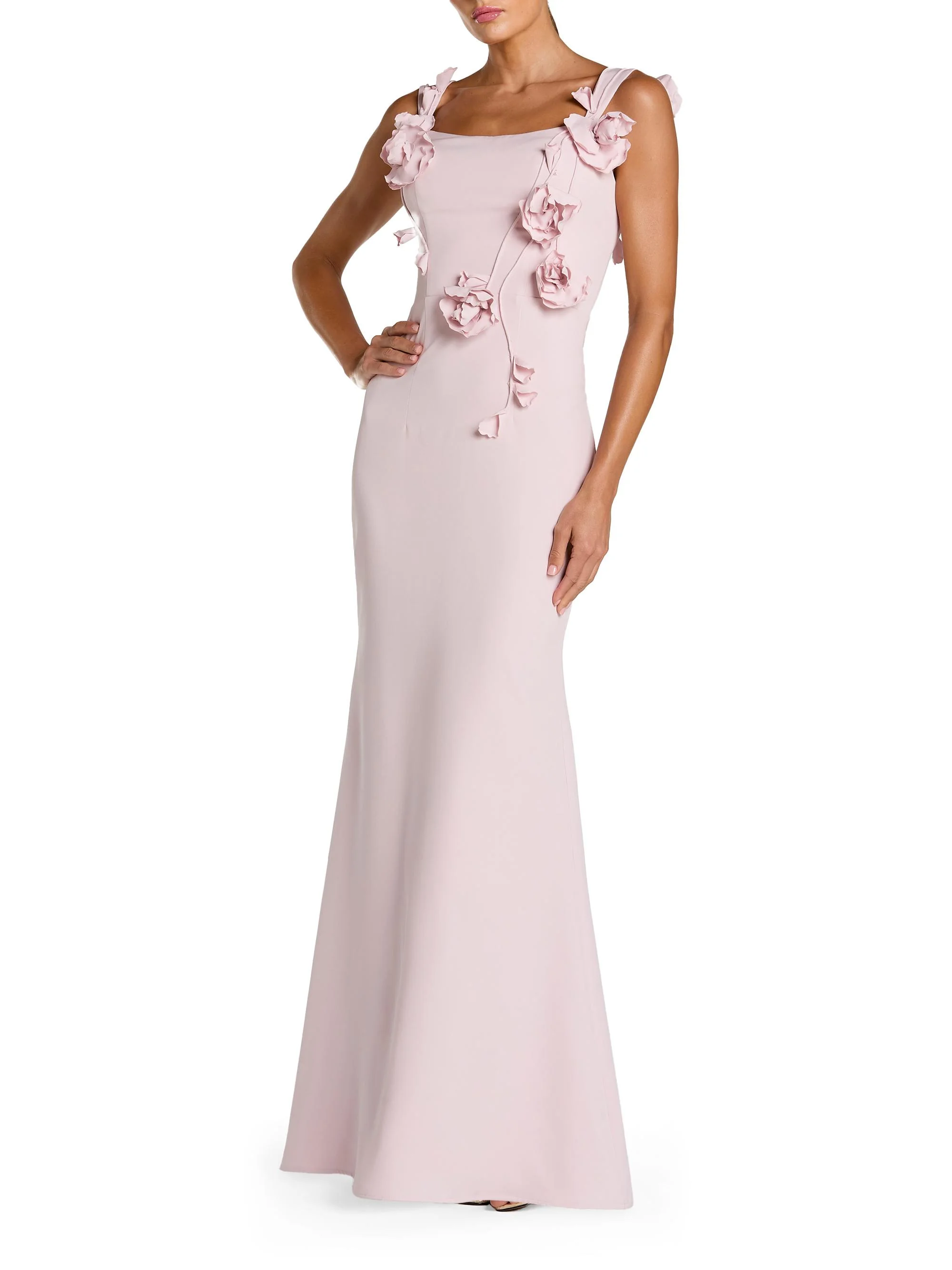Women's Floral-Appliqué Square-Neck Column Gown - Blush - 1