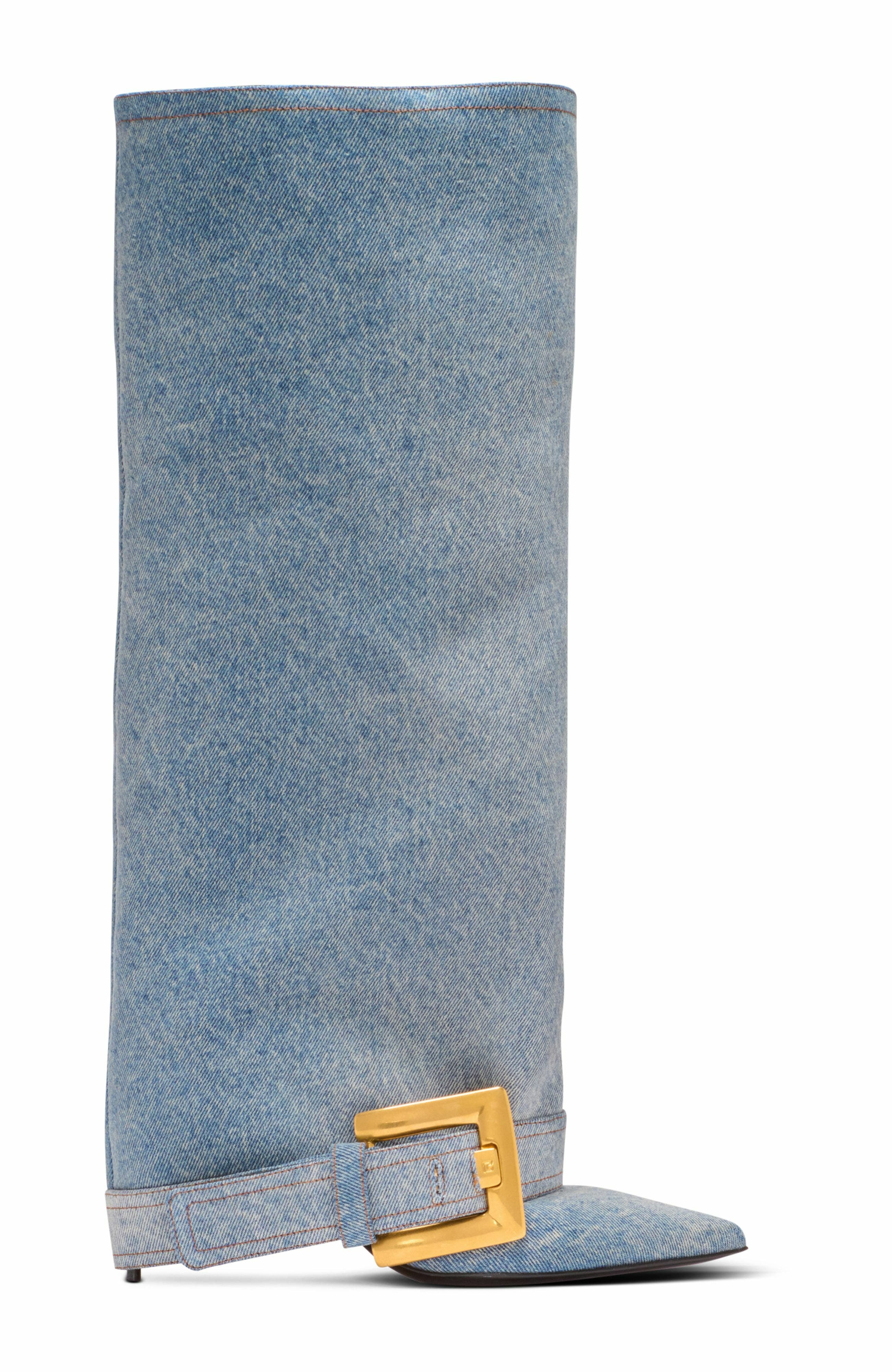 Balmain Anthem denim boots in Blue at Nordstrom - 4