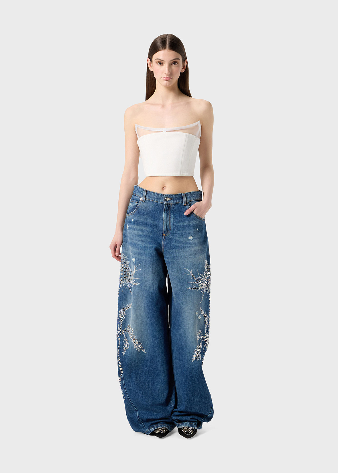 TOP BUSTIER IN CREPE WITH SHAPED NECKLINE - 2